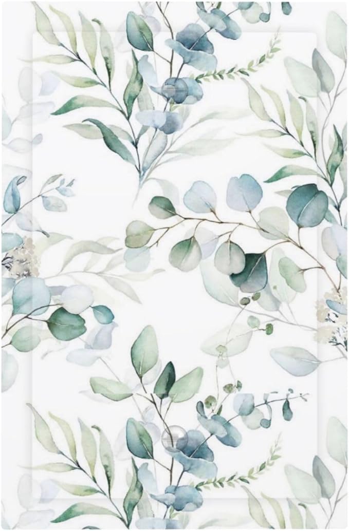 Decorative Blank Receptacle Wall Plate Watercolor Eucalyptus Leaves Sage Green Spring Botanical Plants 1-Gang No Device Light Switch Mid Size Electrical Face Plate Cover for Unused Outlets/Switches