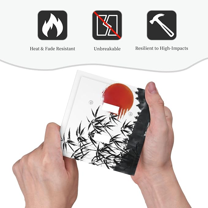 Decorative Light Switch Plate Covers Artistic Describe Black Bamboo Japanese Red Sun 2 Gang Wall Plate Double Toggle Switch Cover Plate Electric Dual Device Electrical Faceplate