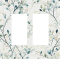 Watercolor Floral Green Leaves Double Rocker Light Switch Cover Green Botanical Flowers 2 Gang Outlet Covers Switchplates Wall Plate Decorative for Bedroom Kitchen Living Room Decor
