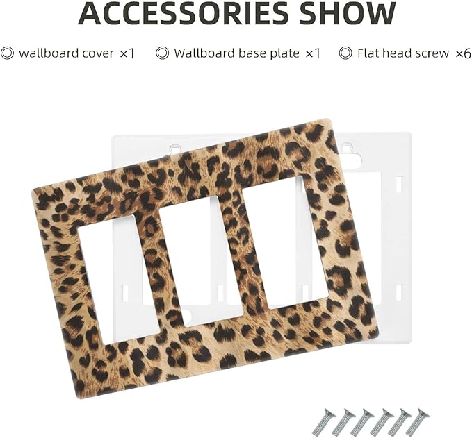 Classic Leopard Cheetah 3 Gang Triple Rocker/Decor Light Switch Wall Plate Cover Decorative Electrical Faceplate For Girls Boys Home Bedroom Decorate Large Size 6.57" x 4.65