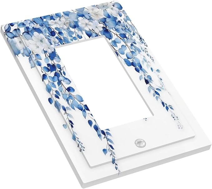 Blue Eucalyptus Leaves Floral Vine Flower Decorative Outlet Covers 1 Gang Single Rocker Light Switch Cover Plate Wall Plates GFCI Faceplate for Bedroom Living Room Decor
