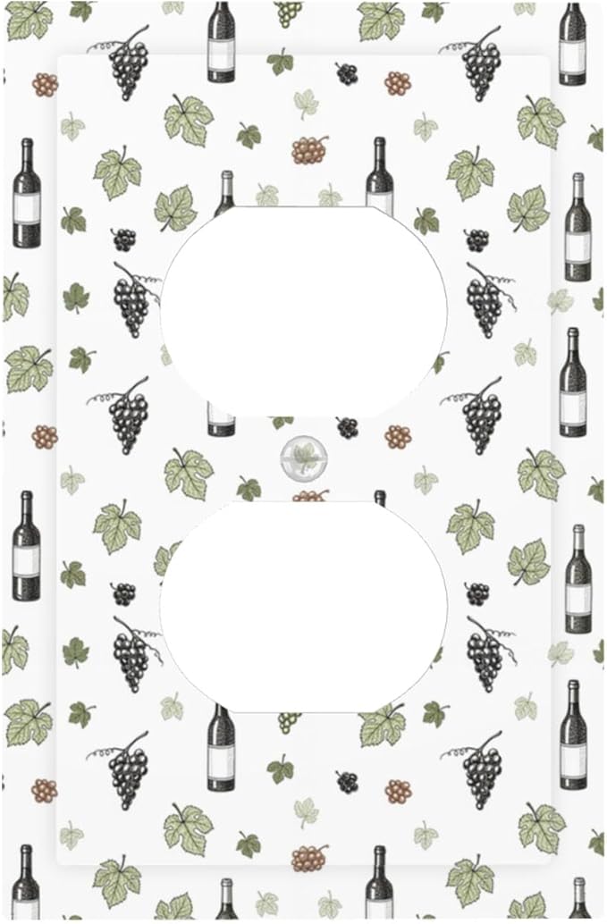 Wine & Vineyard Duplex Wall Plate - 1-Gang Standard US Size Vintage Wine Bottle & Grape Outlet Covers, French Country for Kitchen Decor