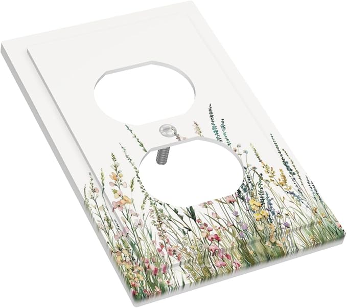 Outlet Covers Boho Wildflower Green Leaves Rustic Floral Botanical 1 Gang Duplex Light Switch Cover Electrical Receptacle Faceplate Wall Plate Decorative Switch Plates for Bedroom