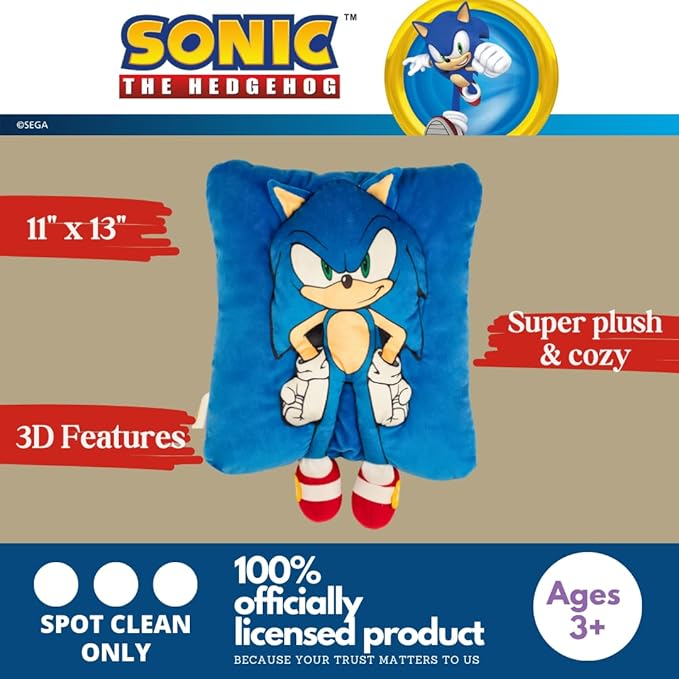 Sonic The Hedgehog Anime Kids Super Plush Cozy Snuggle (TM) Pillow (100% Officially Licensed Product) by Franco