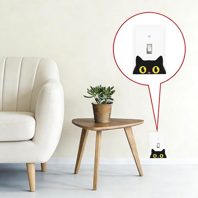 Peeking Cute Black Cat 1-Gang Toggle Light Switch Plate, Curious Cat Eyes Decorative Wall Plate for Cat Lover Decor