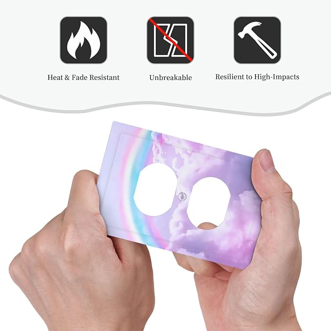 Rainbow in the Clouds 1 Gang Outlet Plate Duplex Decorative Pink Art Outlet Covers Purple Cloud Electrical Receptacle Lightswitch Faceplate Cute Dimmer for Bedroom Kidroom Nursery Decor
