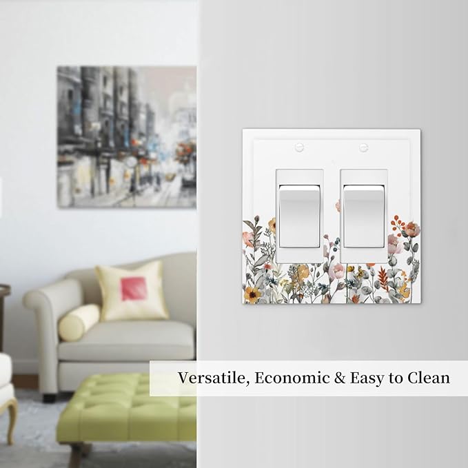 Decorative Outlet Covers Colorful Wildflowers Boho Vintage Floral 2 Gang Double Gfci Rocker Electrical Wall Panels Light Switch Cover Plate For Bed Room Living Room Decor