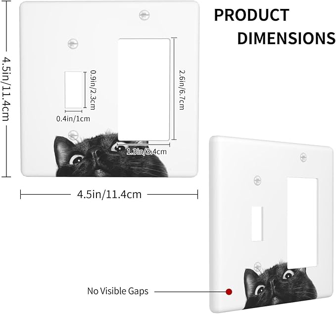 Peeping Black Cat Cute Animals Outlet Covers 1 Toggle 1 Rocker Combination Decorative Wall Plate Electrical Switch Plates Light Switch Cover Plate for Kids Room Home Decor