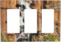 Decorative Switch Plate Covers Farm Cow Farmhouse Barn Door Rustic Vintage Wooden 3 Gang Triple Rocker Decora Light Switch Cover Country Wildlife Funny Outlet Wall Plate Electrical Faceplate GFCI