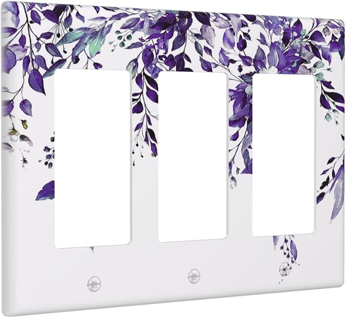 Decorative Outlet Covers Purple Eucalyptus Boho Olive Leaves Country 3 Gang Wall Plate Cover Triple Rocker Decora Light Switch Covers Plate Jumbo Electrical GFCI Switch Plate Cover