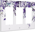 Decorative Outlet Covers Purple Eucalyptus Boho Olive Leaves Country 3 Gang Wall Plate Cover Triple Rocker Decora Light Switch Covers Plate Jumbo Electrical GFCI Switch Plate Cover