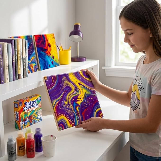 PURPLE LADYBUG Paint Pouring Kit - Painting Kit for Kids, Art and Crafts for Kids Ages 8-12, Gifts for 6 7 8 9 10 11+ Year Old Boys & Crafts for Girls 8-12, Birthday Gifts for Girls, Tween & Teen Girl