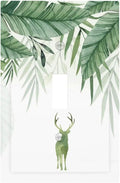 Deer Banana Leaves Palm Trees Green Plants Decorative Light Switch Cover 1 Gang Single Toggle Device Electrical Faceplate Switchplates Decorator Outlet Wall Plate for Bed Room Living Room Decor