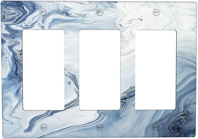 Light Switch Covers Blue Marble Pattern 3 Gang Rocker Electrical GFCI Decorative Triple Outlet Wall Plate Cover Switchplate for Bedroom living Room Decor