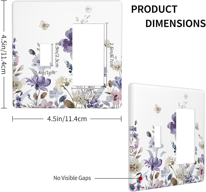 Purple Watercolor Flower Floral Butterfly Outlet Covers 1 Toggle 1 Rocker Combination Decorative Wall Plate Electrical Switch Plates Light Switch Cover Plate for Bedroom Living Room Decor