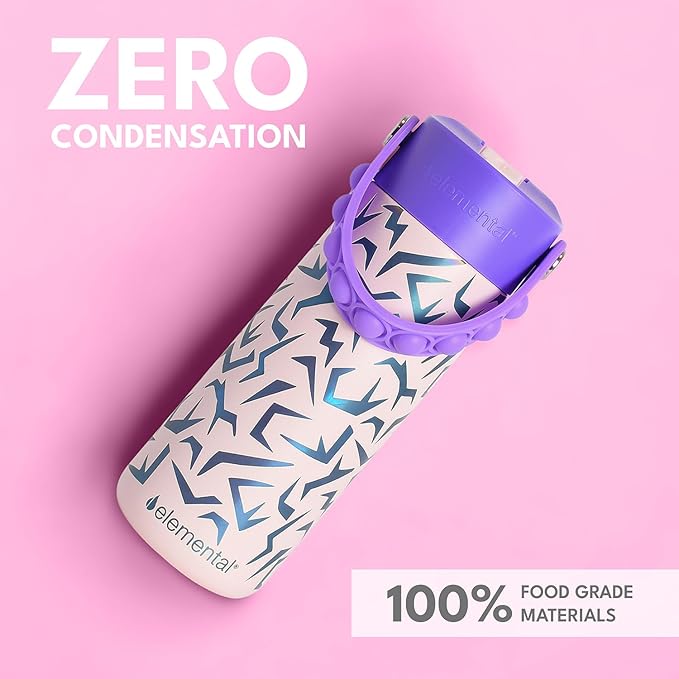 Elemental Insulated Kids Water Bottle, Stainless Steel Water Bottle with Straw Lid & Pop-It Handle, Leak-Proof Water Bottles for School, Boys or Girls, Travelling and Sports, 18oz - Light Patterns