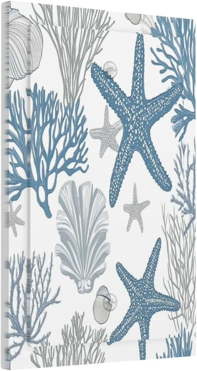 Blue Starfish Nautical Beach Conch Coastal Coral Shell Light Switch Cover Plate 1 Gang No Device Blank Electrical Wall Plates Faceplate Decorative Switch Plate For Kids Room Bathroom Decor