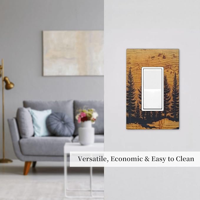 Decorative Outlet Covers Forest Pine Silhouette Rustic Wood Grain 1 Gang Single Rocker Light Switch Cover Plate Wall Plates Gfci Faceplate For Farmhouse Cabin Decor