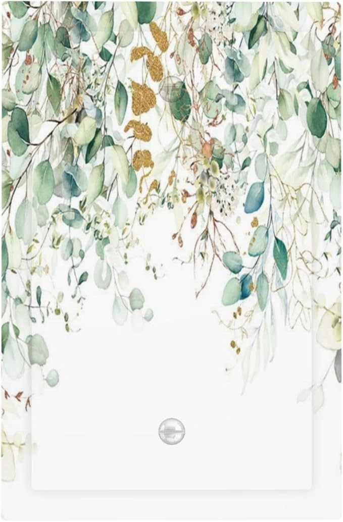 Gold Green Eucalyptus Leaves Plants Flowers Floral Light Switch Cover Plate 1 Gang No Device Blank Electrical Wall Plates Faceplate Decorative Switch Plate Covers for Bedroom Living Room Decor
