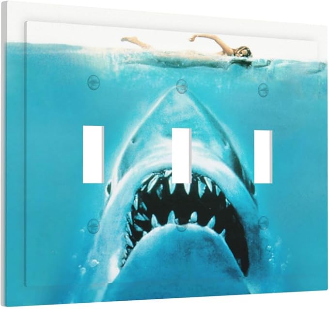 Beach Shark Oceanjaws Movie Vintage Look Decorative Switch Plates 3 Gang Wall Plate Triple Toggle Light Switch Cover Faceplate Electrical Wall Panels for Bathroom Kids Room Decor