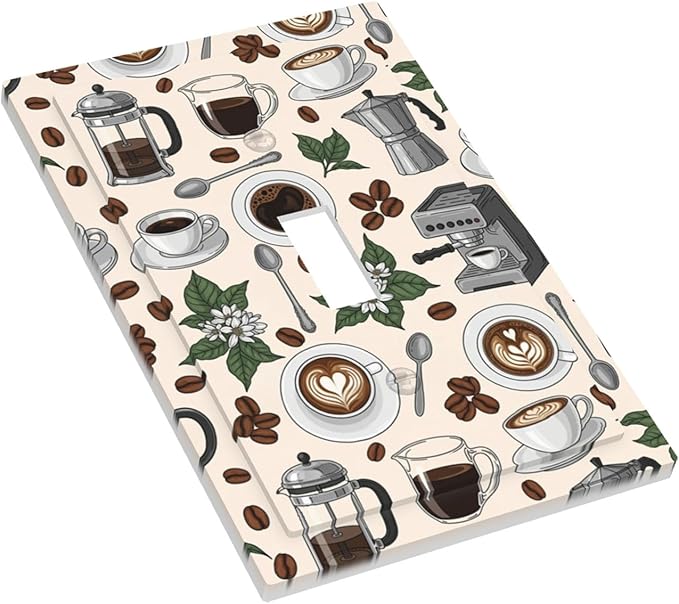 Whimsical Coffee Shop 1-Gang Toggle Light Switch Plate, Vintage Coffee Culture Espresso Decorative Wall Plate for Dining Room Decor