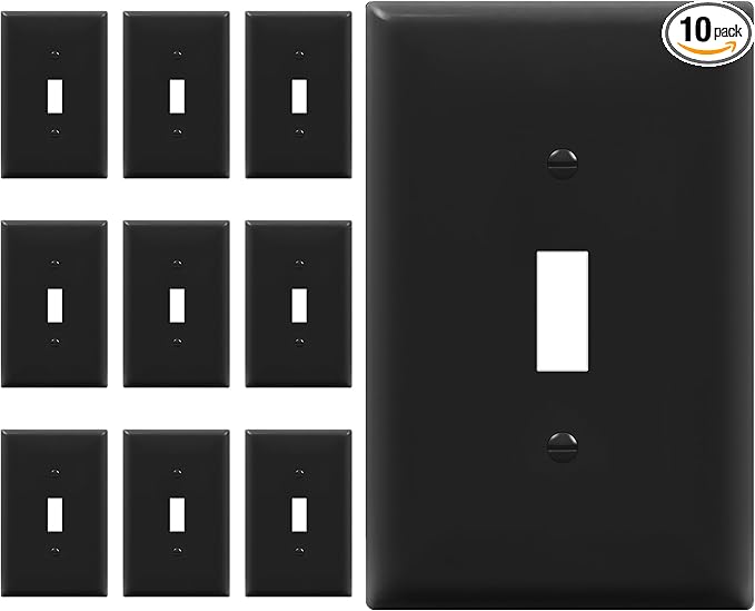 ENERLITES Mid-Size Toggle Light Switch Wall Plate, Midway 1-Gang 4.88" x 3.11", Unbreakable Polycarbonate Thermoplastic, UL Listed, 8811M-BK-10PCS, Black Switch Cover, Gloss Finish, 10 Pack