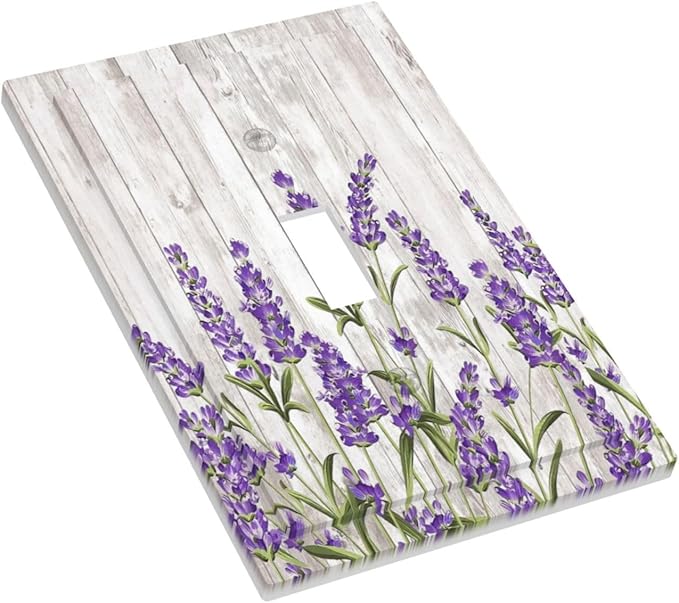 Purple Lavender Rustic Wooden Flowers Floral Plant Decorative Light Switch Cover 1 Gang Single Toggle Device Electrical Faceplate Switchplates Decorator Outlet Wall Plate for Farmhouse Living Room