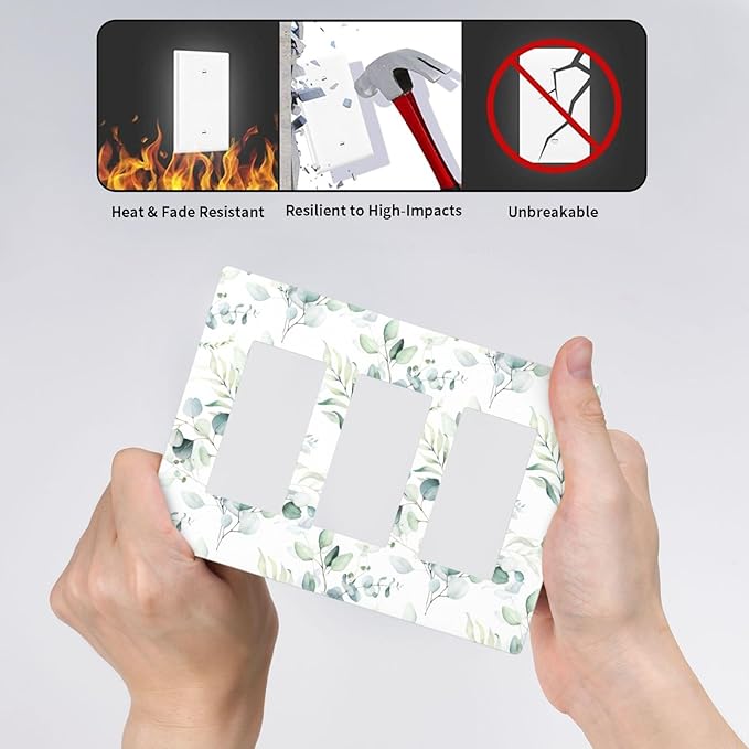 Green Eucalyptus Leaf 3 Gang Triple Rocker/Decorator Light Switch Wall Plate Cover Decorative Gfci Electrical Faceplate Switchplate Room Decorate