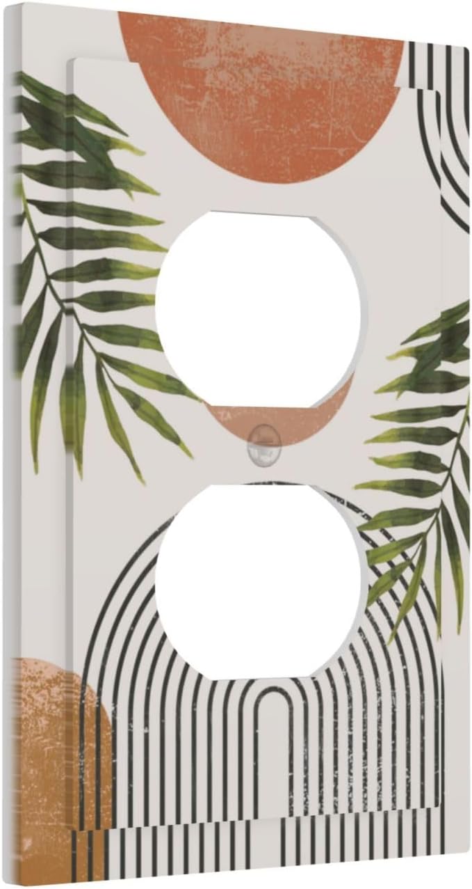 Beautiful Boho Mid Century Large Archs Sun Leaves Plants Outlet Covers 1 Gang Duplex Light Switch Cover Decorative Switch Plates Electrical Receptacle Faceplate Wall Plate for Bedroom Living Room Home