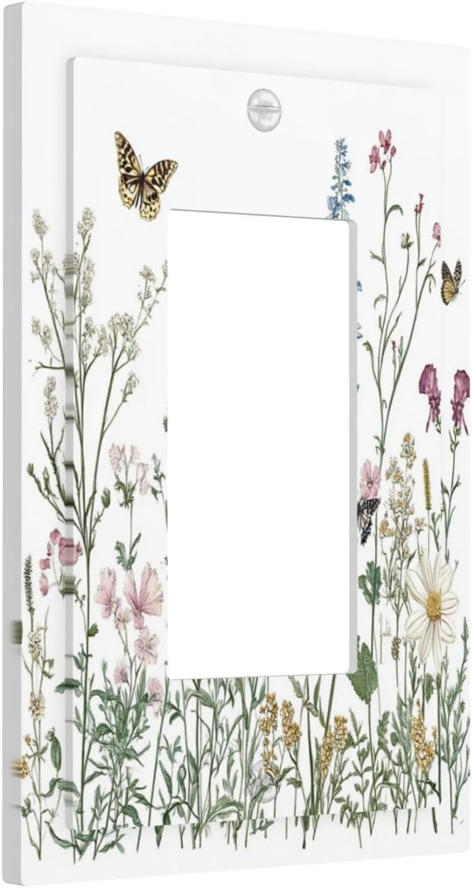 Decorative Outlet Covers Rustic Wildflowers Butterfly Colorful Floral 1 Gang Single Rocker Light Switch Cover Plate Wall Plates Gfci Faceplate For Bed Room Living Room Decor