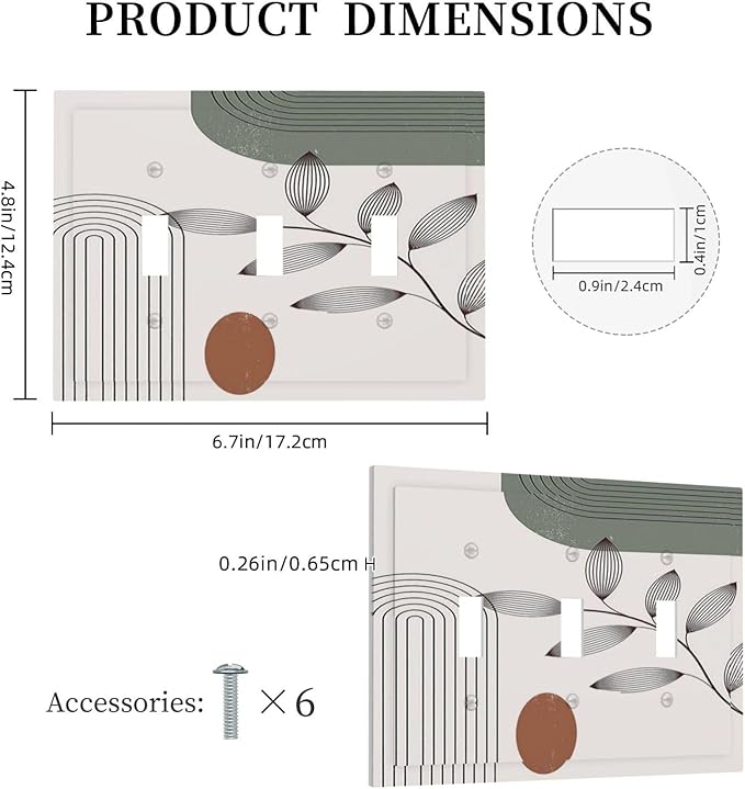 Decorative Switch Plates Sage Green Boho Nature Art Minimalist Geometric Plant 3 Gang Wall Plate Triple Toggle Light Switch Cover Faceplate Electrical Wall Panels for Bedroom living Room