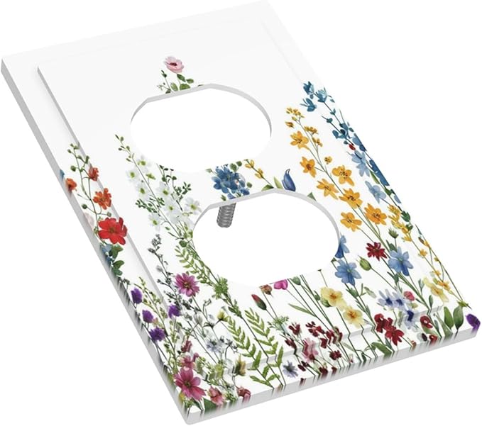 Decorative Outlet Covers Colorful Wildflowers Plants Flowers on White Background 1 Gang Duplex Light Switch Cover Plate Electrical Switch Plate Covers Wallplates Receptacle Covers Home Decor