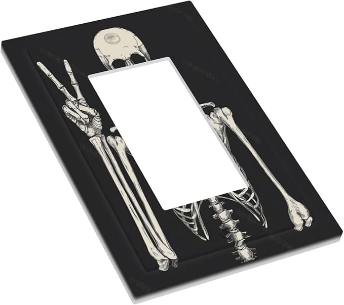Decorative Outlet Covers Skeleton Skull Boho Hippie Dark Background 1 Gang Single Rocker Light Switch Cover Plate Wall Plates Gfci Faceplate For Cabin Office Decor