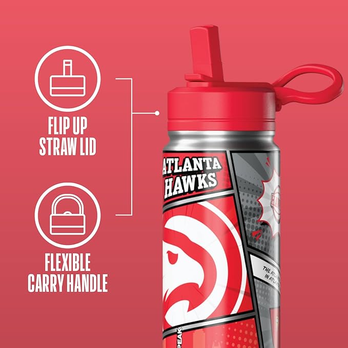 Hydrapeak x NBA Atlanta Hawks 20 oz Stainless Steel Water Bottle, Officially Licensed Double Wall Insulated Sports Bottle with Straw Lid, Reusable Leakproof Gift for Kids & Adults