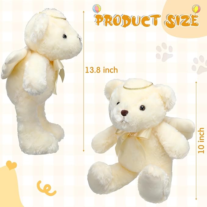 Meooeck Hydren 13.8 Inch Angel Bear Stuffed Animal - Soft Angel Plush Prayer Bear with Wings and Halo, Sympathy Gift for Kids, Boys, Girls, Ideal for Baby Shower, Baptism, Christening, Birthday