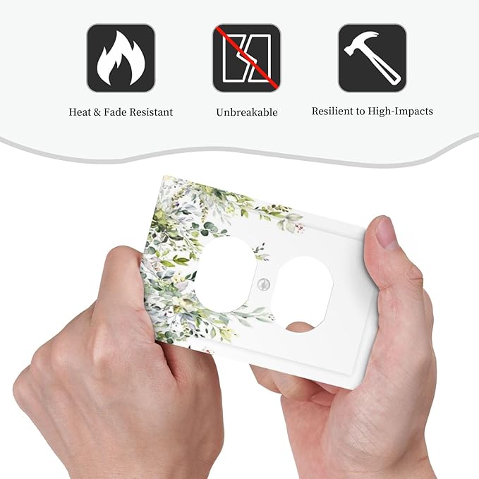 Outlet Covers Green Eucalyptus Leaves Floral Wildflower 1 Gang Duplex Light Switch Cover Decorative Switch Plates Electrical Receptacle Faceplate Wall Plate For Bed Room Living Room Decor