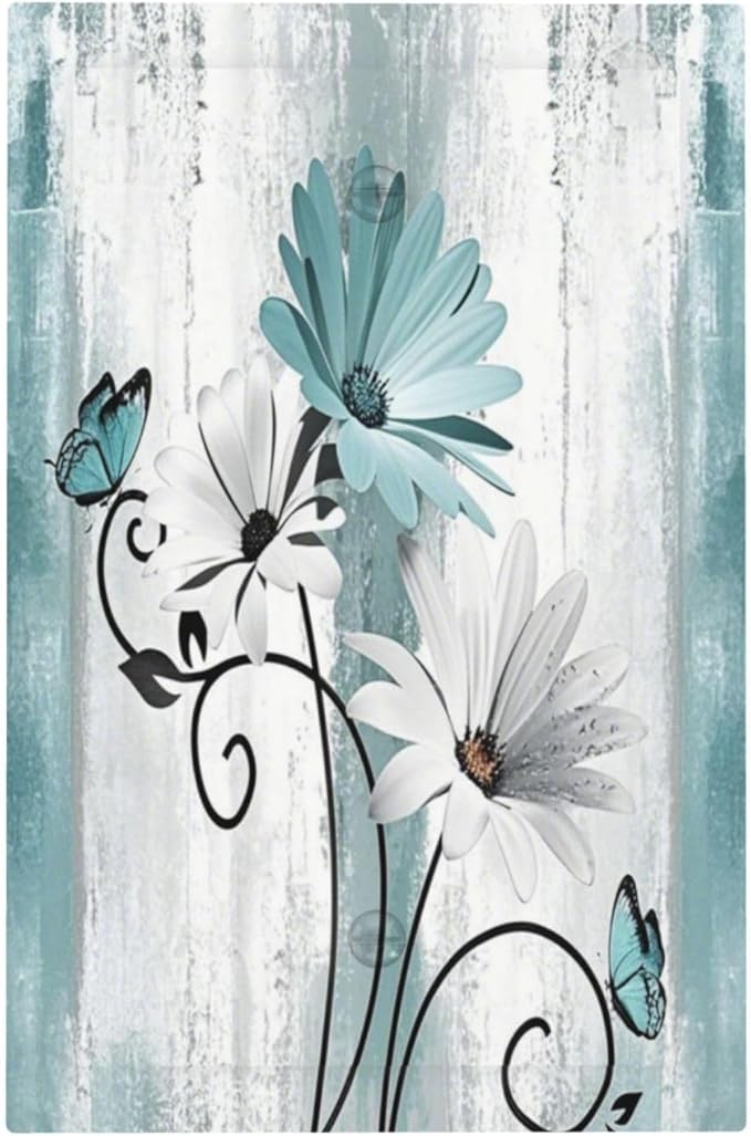 Light Switch Covers Teal Daisy Floral Butterfly Vintage Wood Decorative Switch Plates 1 Gang Blank No Device Outlet Covers Electrical WallPlates for Bathroom Bedroom Decor
