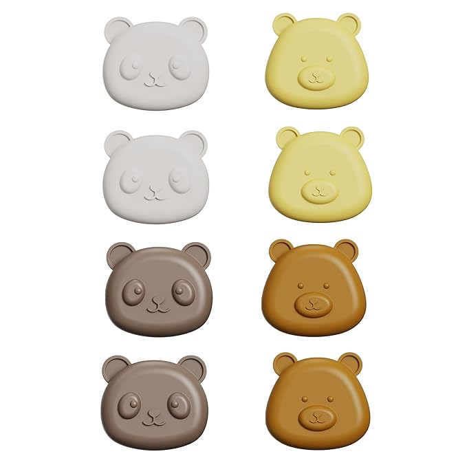 MiaoLab Cute Animal Baby Proofing Outlet Covers, 8 Pack Silicone + V0 PC Plug Protectors, BPA-Free Non-Toxic Child Safety Socket Caps for US Type B 3-Prong Electrical Outlets, Fire-Retardant Design