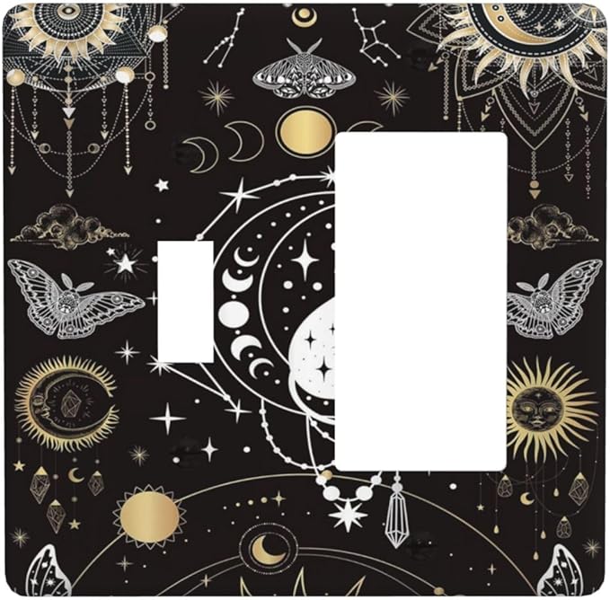 White Cat Tarot Moon Phases Moth Celestial Gothic Outlet Covers 1 Toggle 1 Rocker Combination Decorative Wall Plate Electrical Switch Plates Light Switch Cover Plate for Kids Room Bedroom Decor