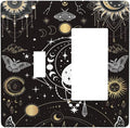 White Cat Tarot Moon Phases Moth Celestial Gothic Outlet Covers 1 Toggle 1 Rocker Combination Decorative Wall Plate Electrical Switch Plates Light Switch Cover Plate for Kids Room Bedroom Decor