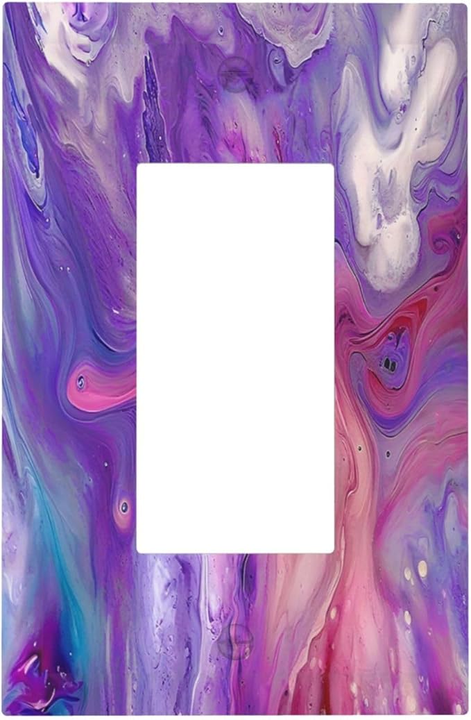 Liquid Marble Modern Abstract Texture Abstract Purple Paint Wall Art Decorative Outlet Covers 1 Gang Single Rocker Wall Plates Gfci Faceplate Light Switch Cover Plate for Office Living Room