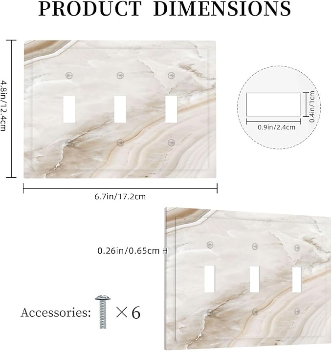 Decorative Switch Plates Beige Marble Pattern 3 Gang Wall Plate Faceplate Triple Toggle Light Switch Cover Electrical Wall Panels for living Room Bedroom Decor