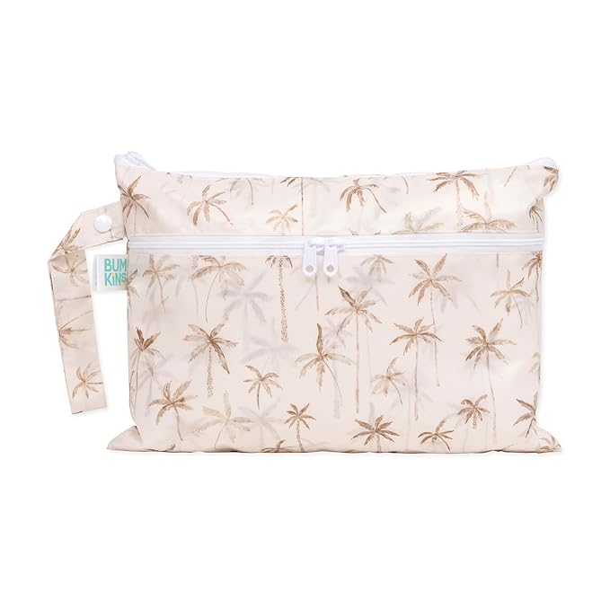 Bumkins Waterproof Wet Dry Clutch Bag for Baby, Travel, Swim Suit, Cloth Diapers, Pump Parts, Pool, Gym Clothes, Toiletry, Strap to Stroller, Daycare, Zip Reusable Bag, Packing Pouch, Palm Trees