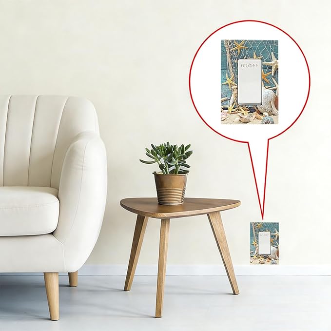 Rustic Coastal Seashell Single Rocker Switch Cover - 1-Gang Standard US Size Fisherman's Catch Beach Scene Light Switch Covers for Bathroom Decor