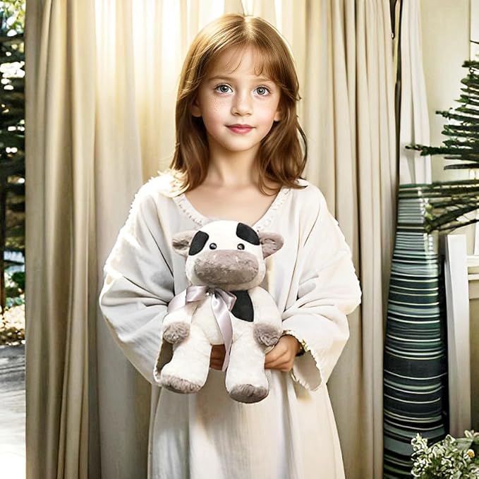 uoozii Warmable Cow Stuffed Animal - Microwavable 12" | 2 Pounds Unscented Weighted Stuffed Animals Non-Shedding Cow Plush Coolable & Heatable Warm Gifts for Kids & Adults