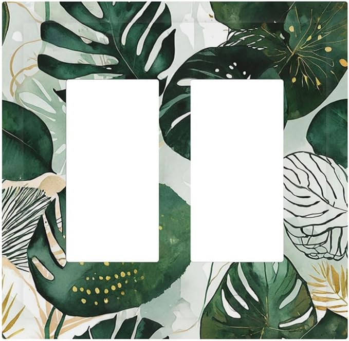 Decorative Outlet Covers Boho Tropical Leaves 2 Gang Double GFCI Rocker Electrical Wall Panels Light Switch Cover Plate for Bedroom Bathroom Decor
