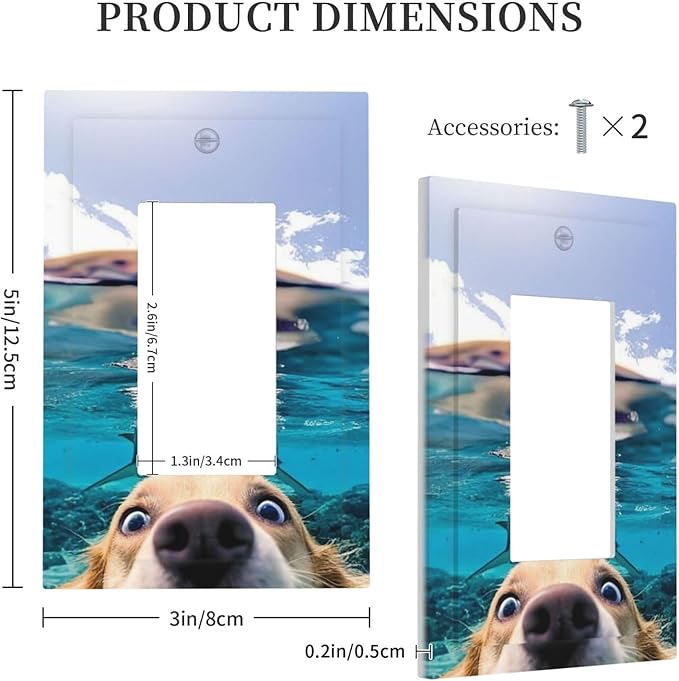 Decorative Outlet Covers Angry Shark Chased Funny Dog Underwater Sea 1 Gang Single Decora GFCI Device Light Switch Covers Plate 1 Rocker Wall Plate Jumbo Switch Cover Plate