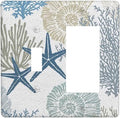 Blue Nautical Beach Coral Starfish 2 Gang Single Toggle/Rocker Combination Light Switch Cover Decorative Combo Wall Plate Cover Electrical Faceplate Room Decor