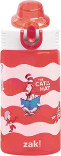 Zak Designs Dr. Seuss Sage Kids Water Bottle For School or Travel, 16oz Durable Plastic Water Bottle With Straw, Handle, and Leak-Proof, Pop-Up Spout Cover (The Cat in the Hat)
