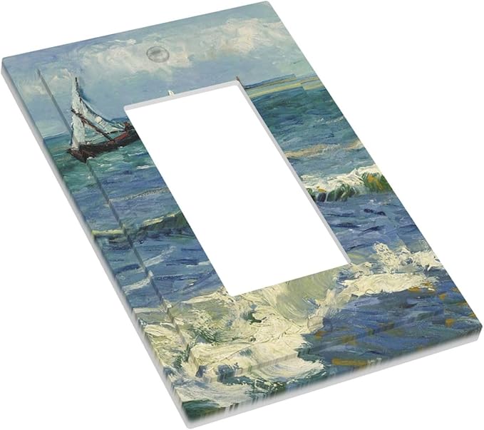 Nautical Ocean Waves Sailboat Painting Blue Sky Decorative Outlet Covers 1 Gang Single Rocker Light Switch Cover Plate Wall Plates GFCI Faceplate for Bathroom Bedroom Decor